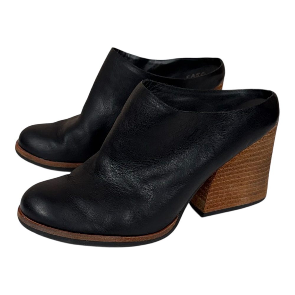 Kork-Ease Challis Clog Black Leather High Heel Mule Size 9M